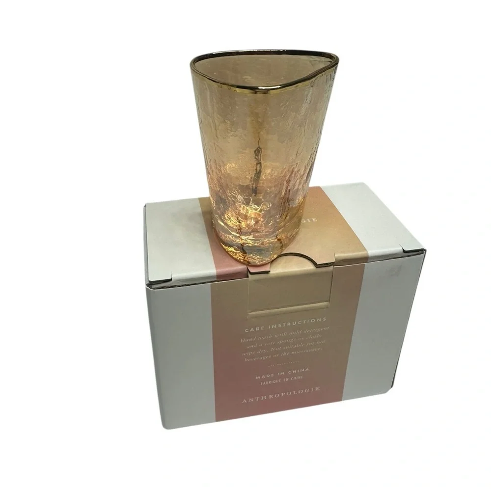 NIB Anthro The Zaza Collection Set of 2 Lustered Shot Glasses in Honey Luster